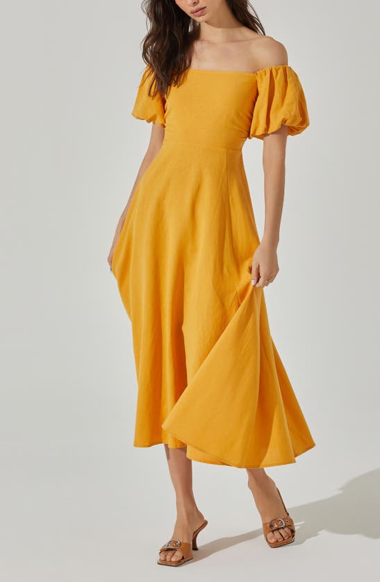 Shop Astr The Label Off The Shoulder A-line Dress In Golden