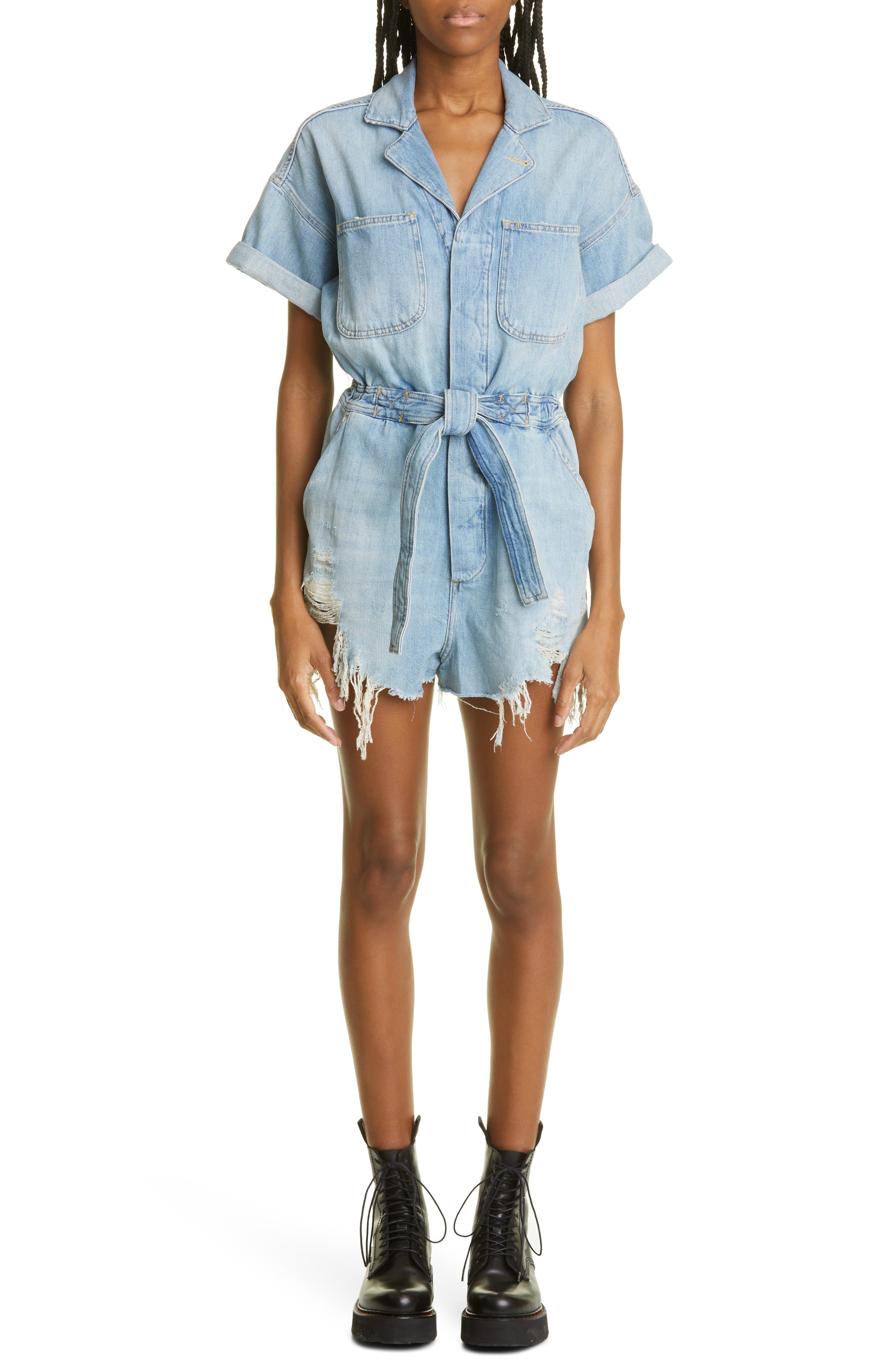 Womens Clothing Jumpsuits and rompers Playsuits R13 Denim Mick Romper in Blue 