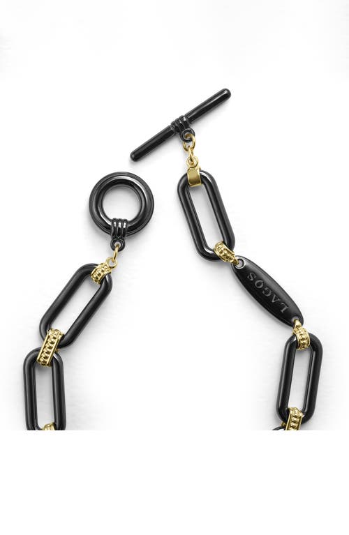 Lagos Signature Caviar Ceramic Link Bracelet In Black/gold