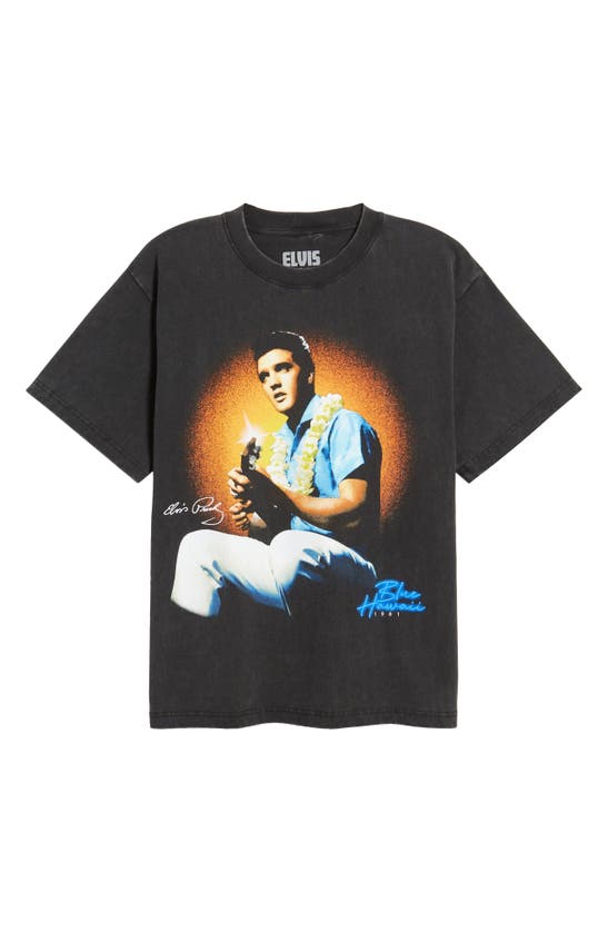 Shop Id Supply Co Elvis Blue Hawaii Cotton Graphic T-shirt In Washed Black