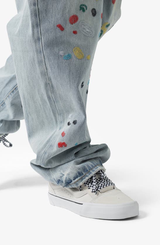 Mnml Ultra Baggy Paint Stitched Jeans In Light Blue