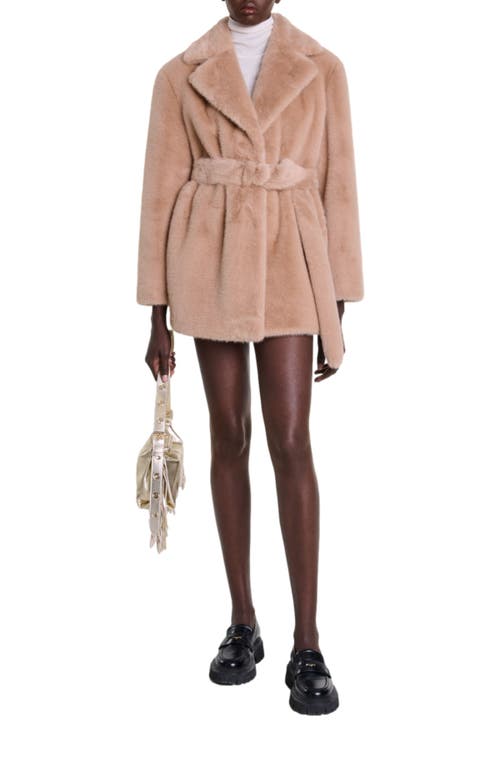 Shop Maje Faux Fur Coat In Camel