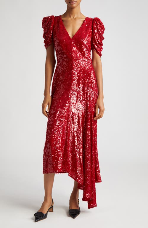 Erdem Gathered Sleeve Asymmetric Sequin Gown Ruby Red at Nordstrom, Us