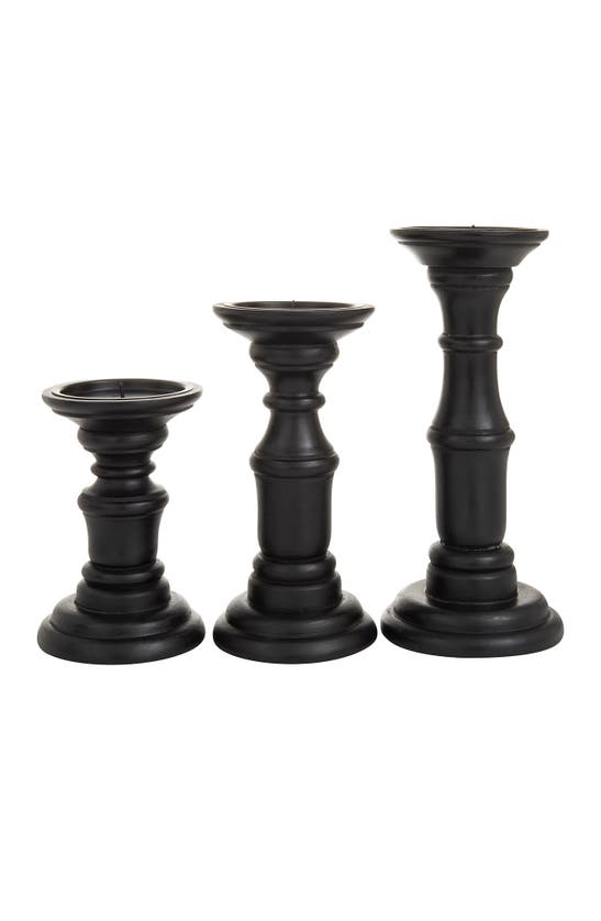 VIVIAN LUNE HOME VIVIAN LUNE HOME BLACK MANGO WOOD TURNED STYLE PILLAR CANDLE HOLDER