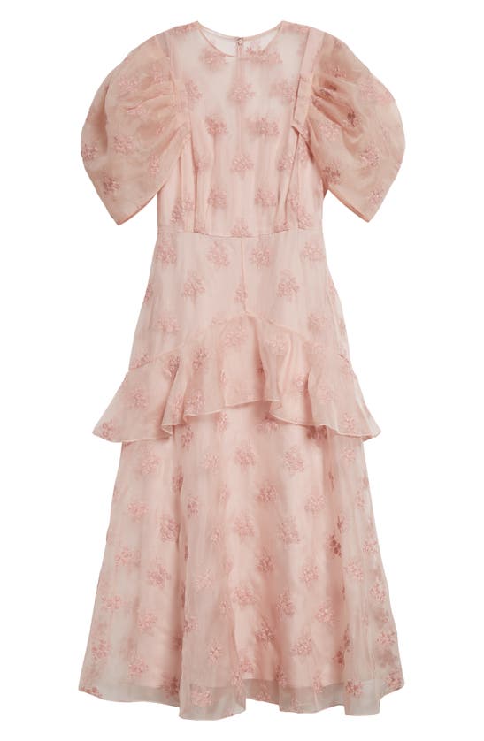 Shop Erdem Illusion Neck Silk Organza Peplum Midi Dress In Ballet Pink