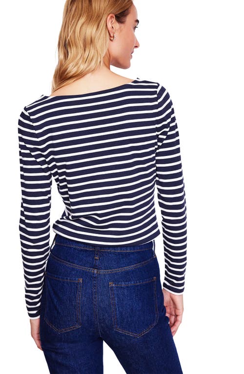 Shop Boden Ella Holiday Stripe Long Sleeve Cotton T-shirt In Navy Holly Stripe