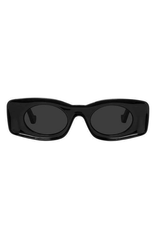 Loewe x Paula's Ibiza 49mm Rectangular Sunglasses in Shiny Black/Smoke at Nordstrom