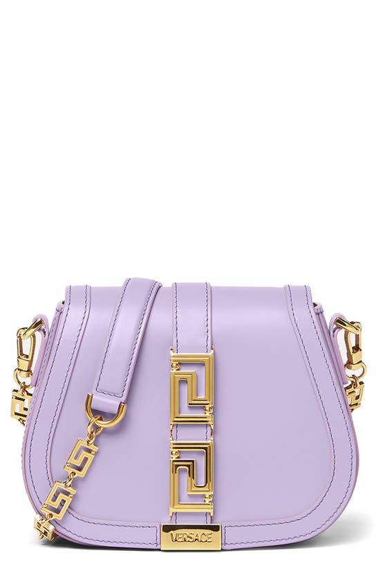 Versace Mini Greca Goddess Leather Shoulder Bag In Purple