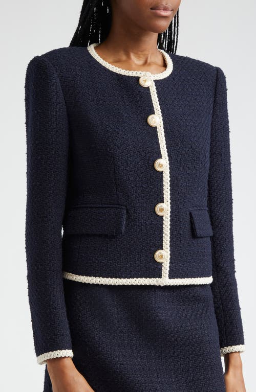 Shop Veronica Beard Mabel Cotton Blend Tweed Jacket In Navy