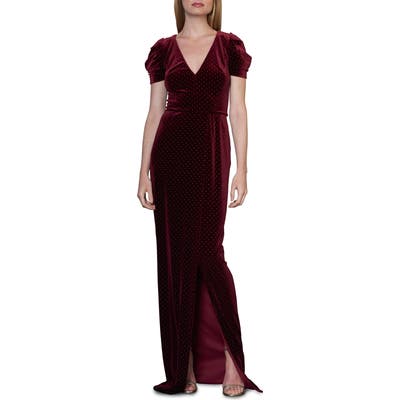 Ml Monique Lhuillier Studded Velvet Gown, Burgundy