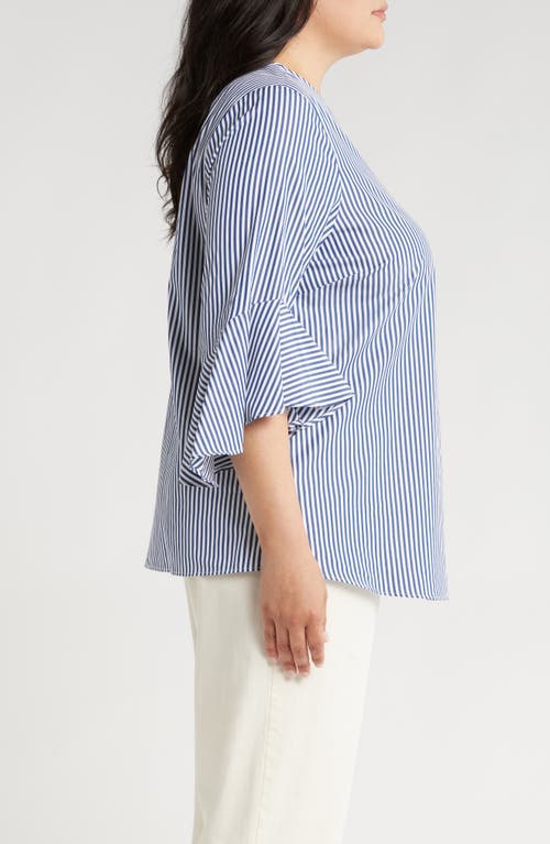 Shop Harshman Malena Stripe Flutter Sleeve Cotton Top In Navy Stripes