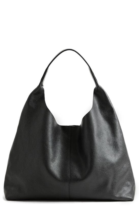 & Other Stories Leather Tote In Black Dark