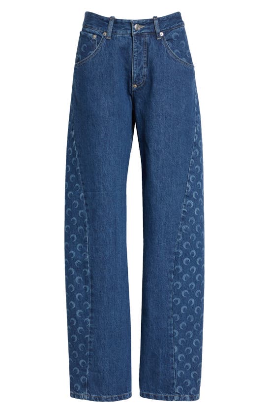 Shop Marine Serre Crescent Moon Panel Straight Leg Jeans In Blue