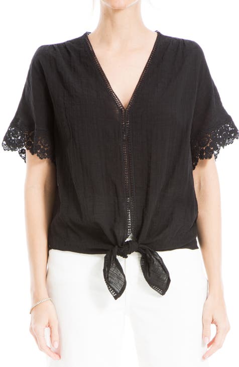 Lace Trim Tie Front Top