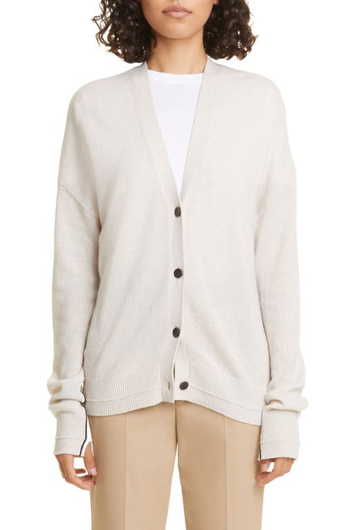 Featherweight Organic Cotton & Recycled Cashmere Blend Cardigan in Crema And Black