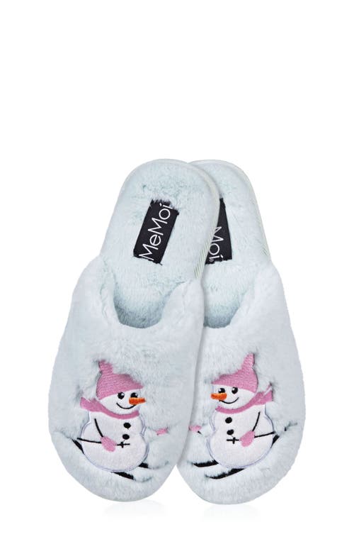 MeMoi Snowman Ski-Sons Faux Fur Memory Foam Slipper in Light Blue 