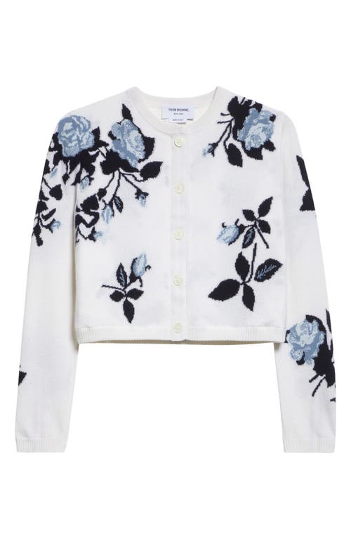 Shop Thom Browne Blue Rose Crop Cashmere Cardigan In White