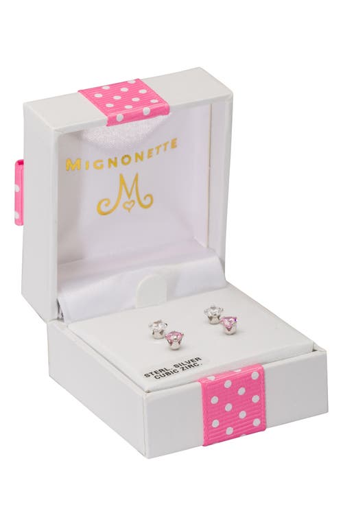 Mignonette Set Of 2 Sterling Silver Stud Earrings In Pink/white