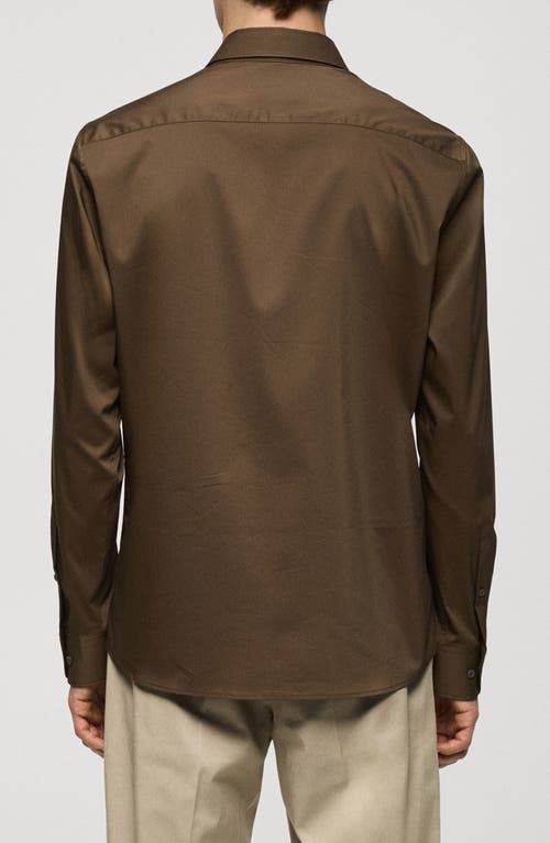 Shop Mango Stretch Button-up Shirt In Brown