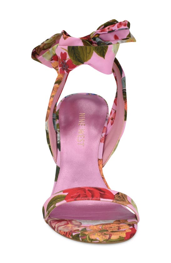 Nine West Kobs Ankle Tie Sandal In Pink Rose Print Multi
