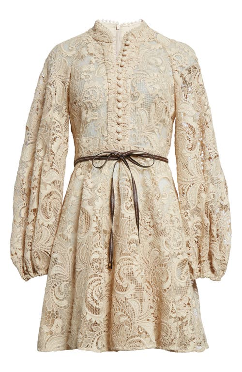 Shop Zimmermann Waverly Long Sleeve Lace Minidress In Taupe