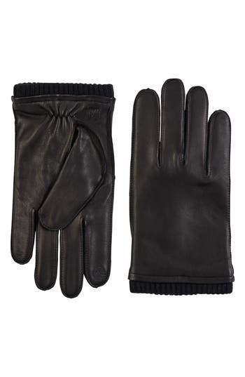 Bruno Magli Touch Tech Cashmere Lined Leather Gloves In Black