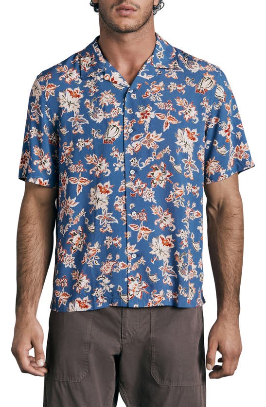 Rag & Bone Avery Floral Short Sleeve Button-up Camp Shirt In Blue Flower