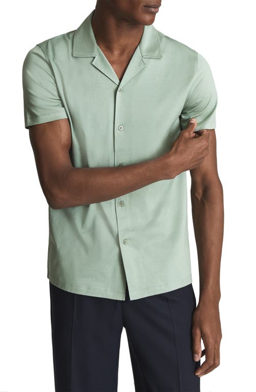 Reiss Caspa Solid Short Sleeve Cotton Jersey Button-Up Shirt in Sage