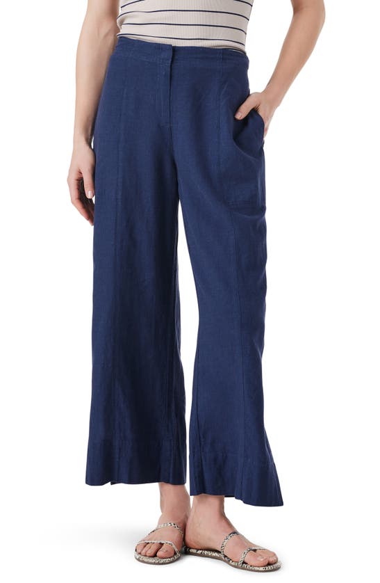 Shop Nic + Zoe Rumba Park Wide Leg Crop Organic Linen Blend Pants In Dark Indigo