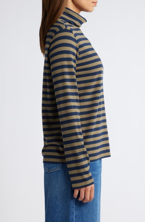 Shop Caslonr Caslon(r) Long Sleeve Turtleneck Top In Olive Burnt- Navy Charm Stripe