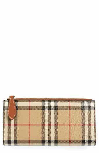 BURBERRY CHEKER PLAID PATTERNS CANVAS LEATHER SMALL LADIES WALLET 80328631  RED