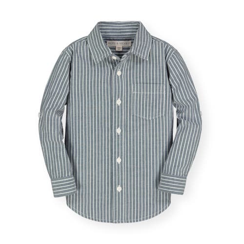 Hope & Henry Boys' Twill Button Down Shirt, Kids In Light Navy Railroad Stripe