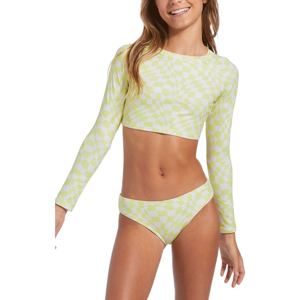 BILLABONG BILLABONG KIDS' DAYDREAM CHECK CROP RASHGUARD TWO-PIECE SWIMSUIT