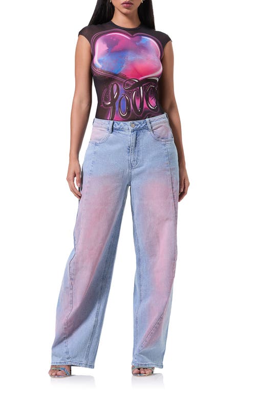 Shop Afrm Archer High Waist Barrel Leg Jeans In Blue Pink Denim Wash