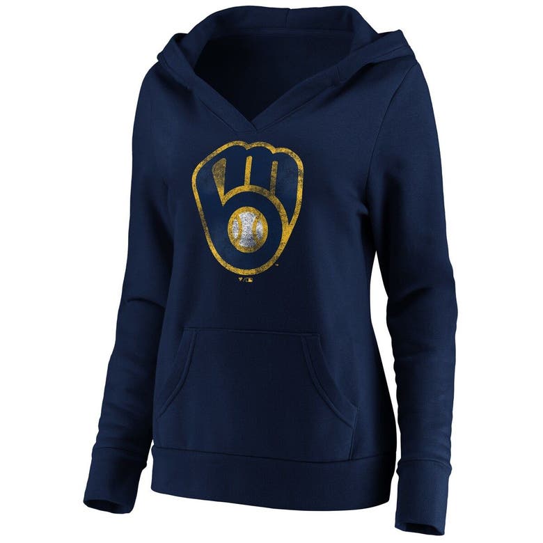 Fanatics Branded Plus Size Navy Milwaukee Brewers Core Team Crossover V-Neck Pullover Hoodie - Navy