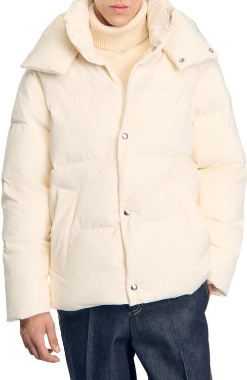 Shop Sandro Quilted Puffer Jacket In Cream