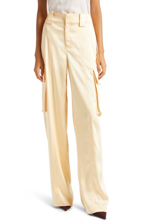 VERA WANG SILK Cropped Pants Chinos Womens 10 Shiny Yellow Gold Wide Leg  £56.98 - PicClick UK