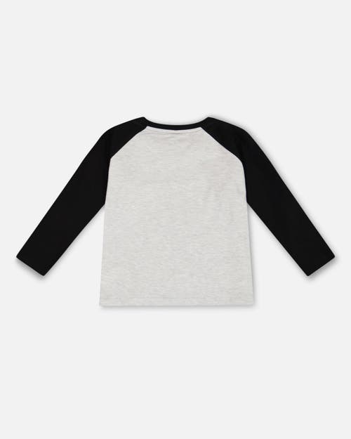 DEUX PAR DEUX DEUX PAR DEUX LITTLE BOY'S RAGLAN T-SHIRT WITH PRINT GRAY MIX AND BLACK