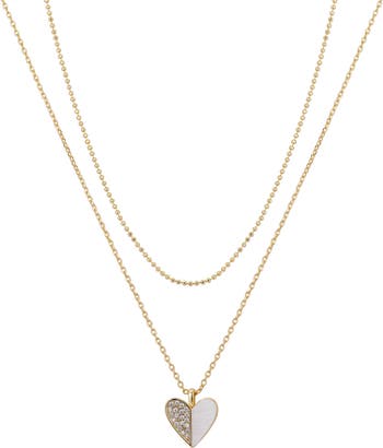Mother of Pearl & CZ Half Heart Pendant Necklace