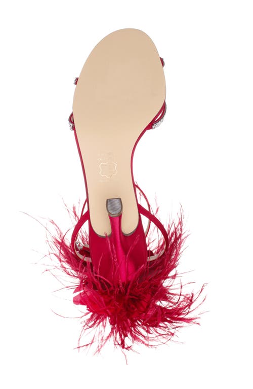 Nina Demi Faux Feather Ankle Strap Sandal In Red