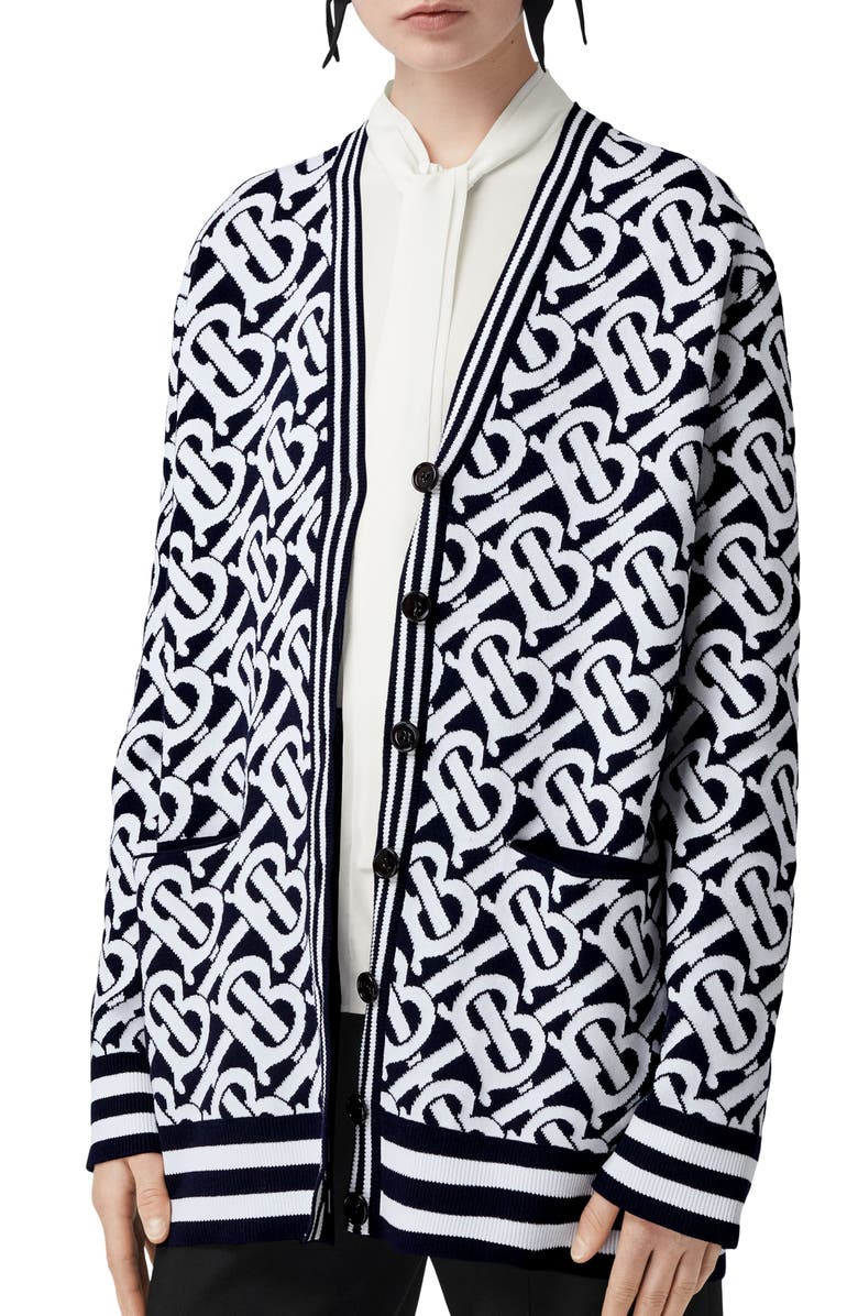 Maddox TB Logo Jacquard Wool Blend Cardigan