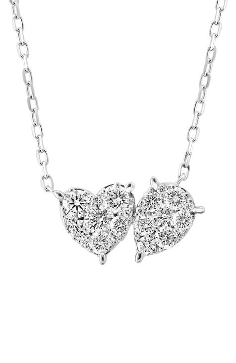 14K White Gold Pavé Diamond Heart Pendant Necklace - 0.59ct.
