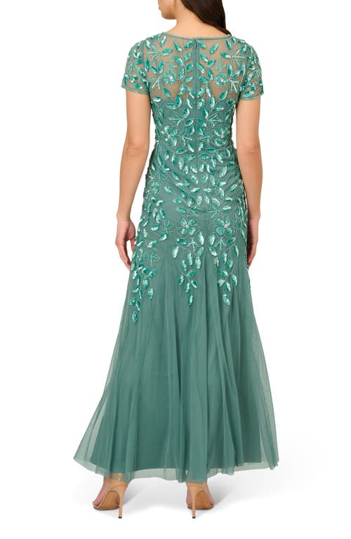 ADRIANNA PAPELL ADRIANNA PAPELL FLORAL EMBROIDERED BEADED TRUMPET GOWN