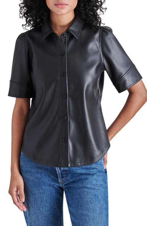 Virginia Faux Leather Button-Up Top