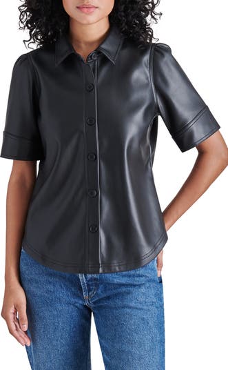 Steve Madden Virginia Faux Leather Button-Up Top