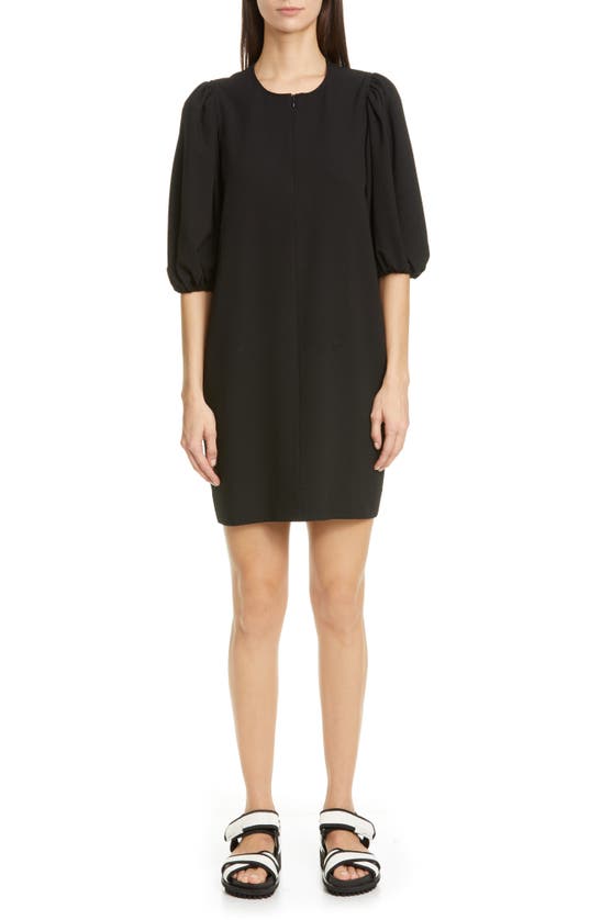 GANNI PUFF SLEEVE HEAVY CREPE SHIFT DRESS,F5022