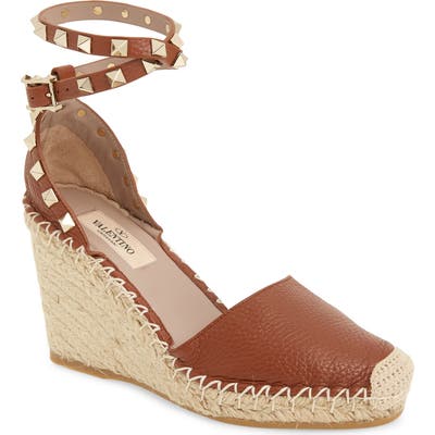 Valentino Rockstud Espadrille Wedge, Brown