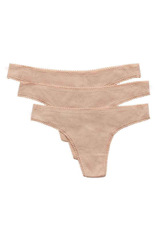 Shop On Gossamer 3-pack Mesh Thongs In Champagne