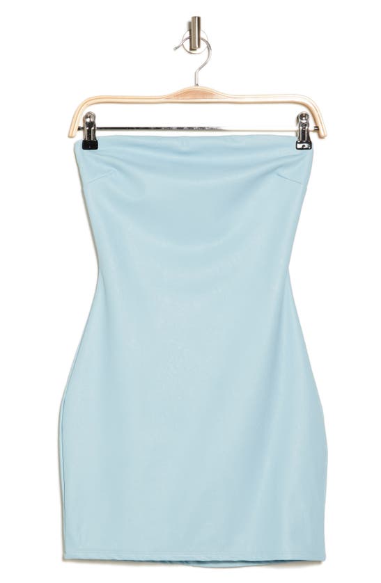 Shop N By Naked Wardrobe Strapless Faux Leather Body-con Minidress In Baby Blue