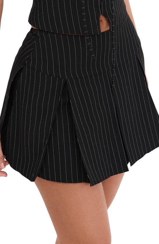 Shop Mistress Rocks Mid Rise Pinstripe Pleated Miniskirt In Black